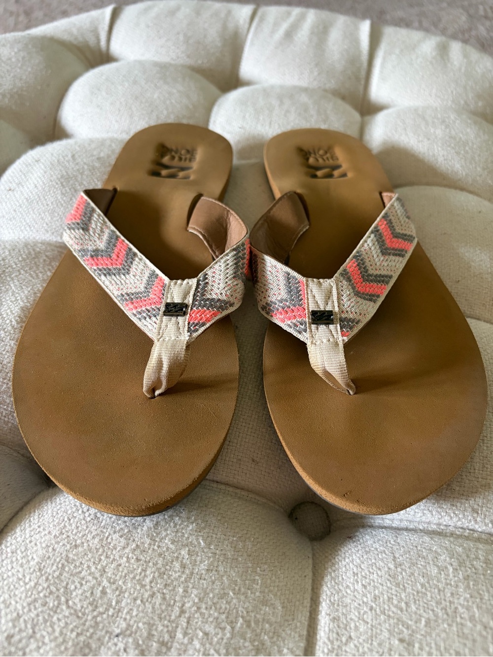 Billabong Baja Brown Sandals with Coral and Cream Chevron Straps
